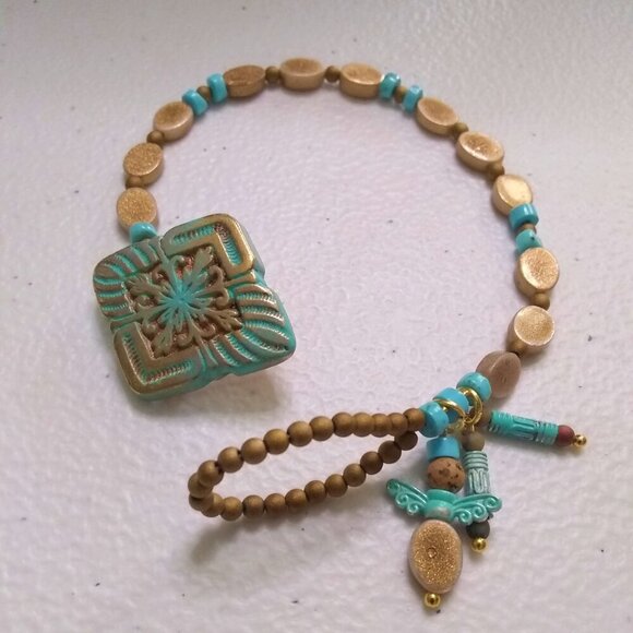 Patina-Painted Loop & Button Bracelet ~ Boho Southwestern Casual Summer Vibes - Picture 8 of 9